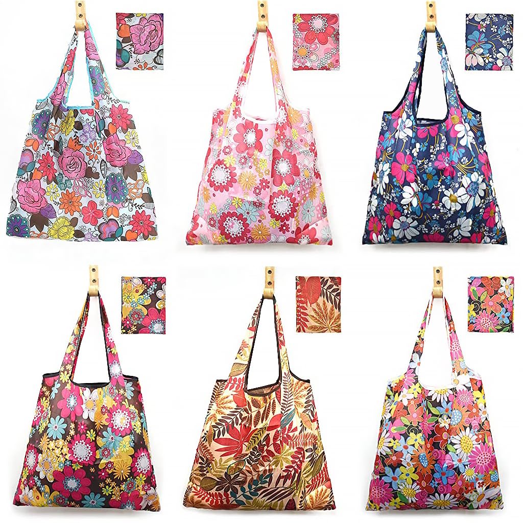 MAYCREATE 6PCS Reusable Grocery Bags, Polyester Shopping Bags for Groceries Multi Colors Reusable Bags Foldable Shopping Bag MAYCREATE 6PCS Reusable Grocery Bags, Polyester Shopping Bags for Groceries Multi Colors Reusable Bags Foldable Shopping Bag